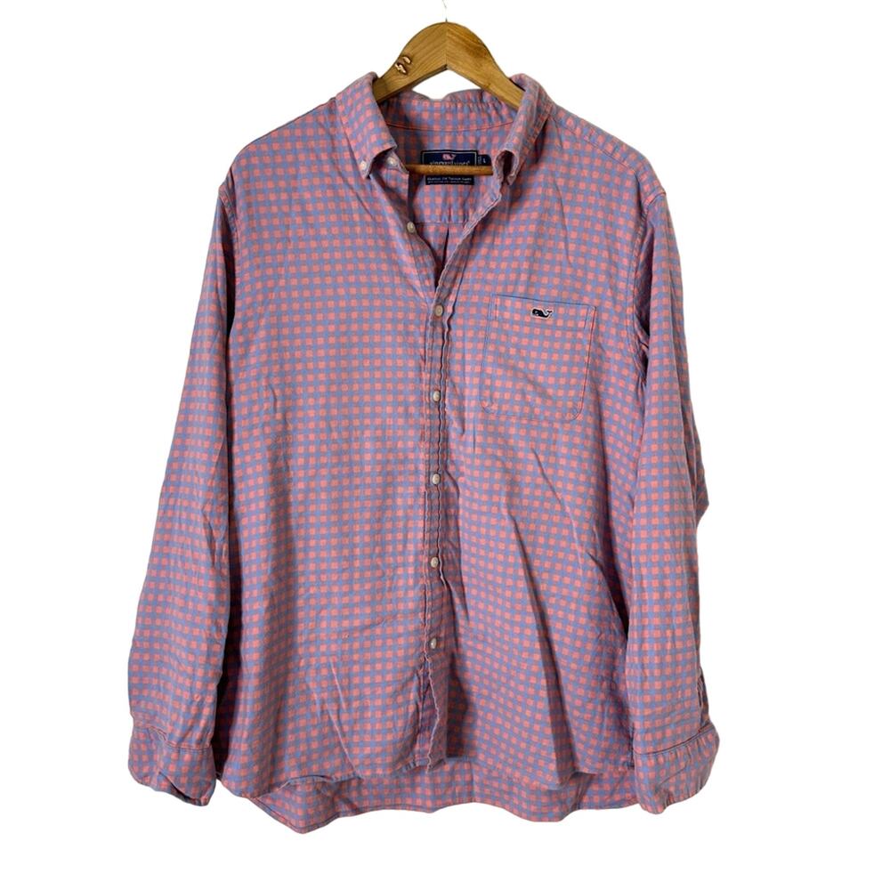 Vineyard Vines Shirt Mens Large Pink‎ Linen Blend Business Casual